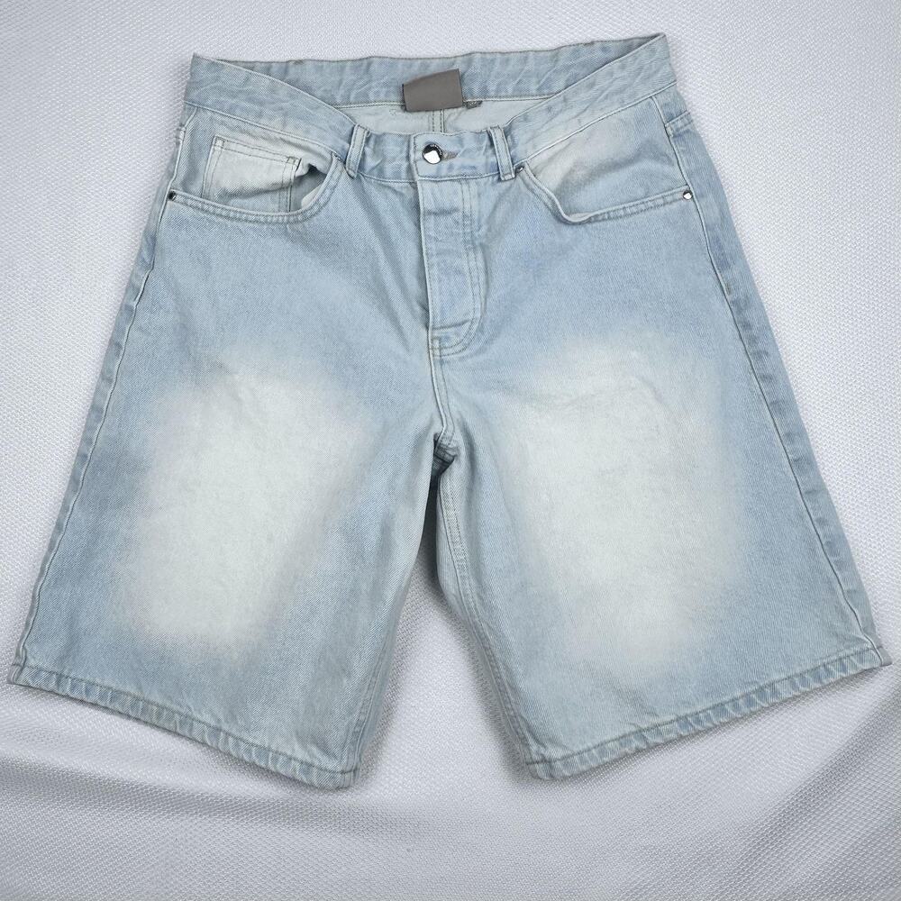 Cernucci Shorts Mens 34 Blue Denim Bermuda Relaxed Fit Button Fly Y2K Light wash
